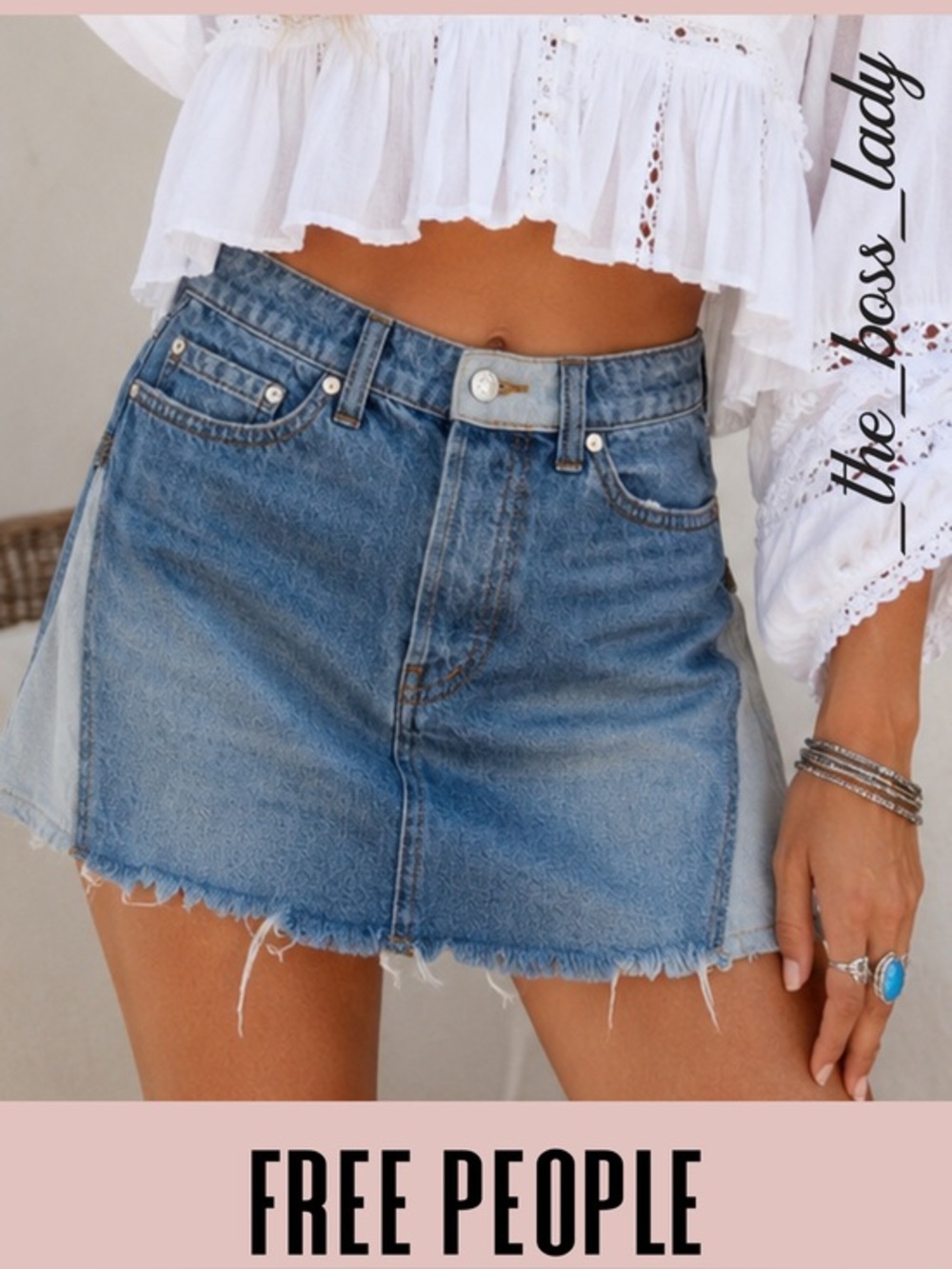 Free People mini skirt denim patched boho summer casual 26
